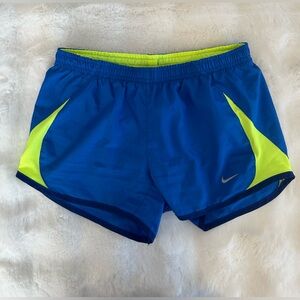 Nike Blue and Neon Yellow Athletic Shorts